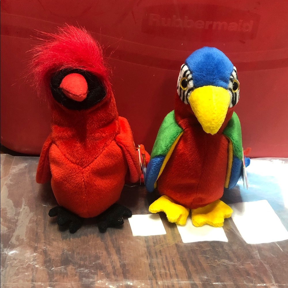 Ty Red and Multicolored Plush Bird Toy Set